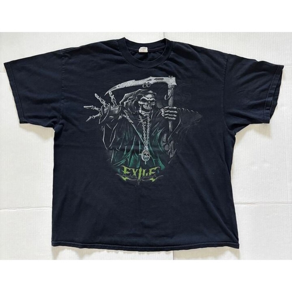 EXILE Skull Grim Reaper T Shirt Skelton 2XL Black Y2K Graphic